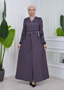 مانطو نسائي للمحجبات باراشوت مع حزام و طاقية 1211 - رمادي غامق