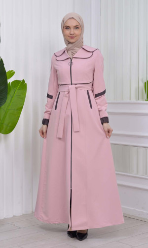 مانطو نسائي للمحجبات باراشوت مع حزام و طاقية 1211 - زهر