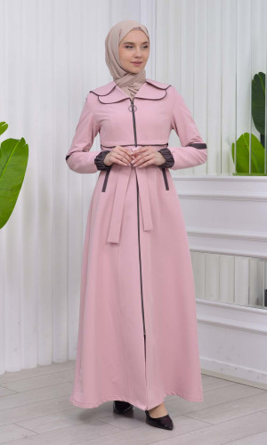 مانطو نسائي للمحجبات باراشوت مع حزام و طاقية 1211 - زهر