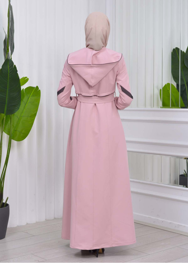 مانطو نسائي للمحجبات باراشوت مع حزام و طاقية 1211 Pembe
