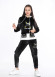 Girls Korean Velvet Pajama Set - Playful Design - Code 3100 - black
