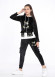 Girls Korean Velvet Pajama Set - Playful Design - Code 3100 - black