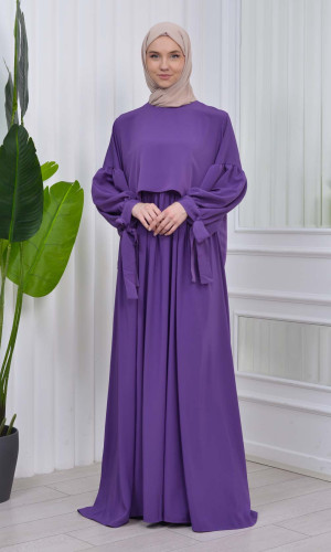 فستان محجبات بأكمام ربط 831 - موف
