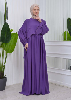 فستان محجبات بأكمام ربط 831 - موف