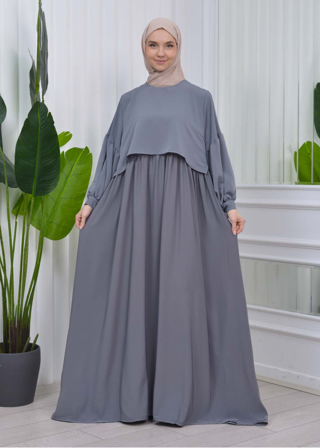 Lace up Sleeve Simple Hijab Dress 831 Antrasit