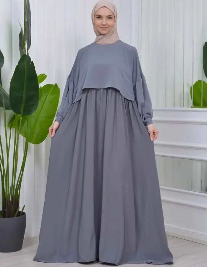 Modest Sharia Dress with Tie-Sleeve Detail 831 - Anthracite