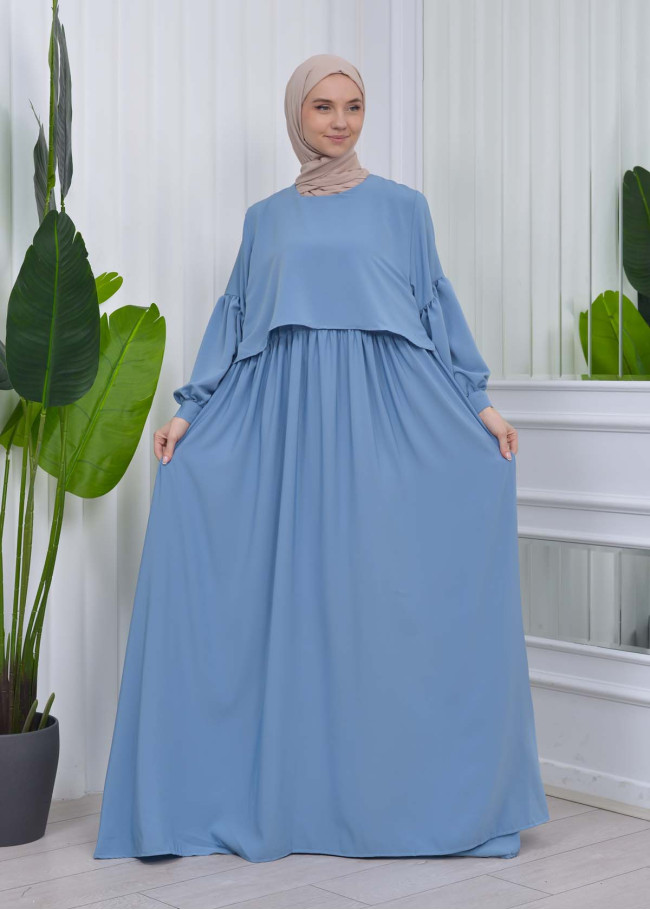 Lace up Sleeve Simple Hijab Dress 831 Bebe Mavi