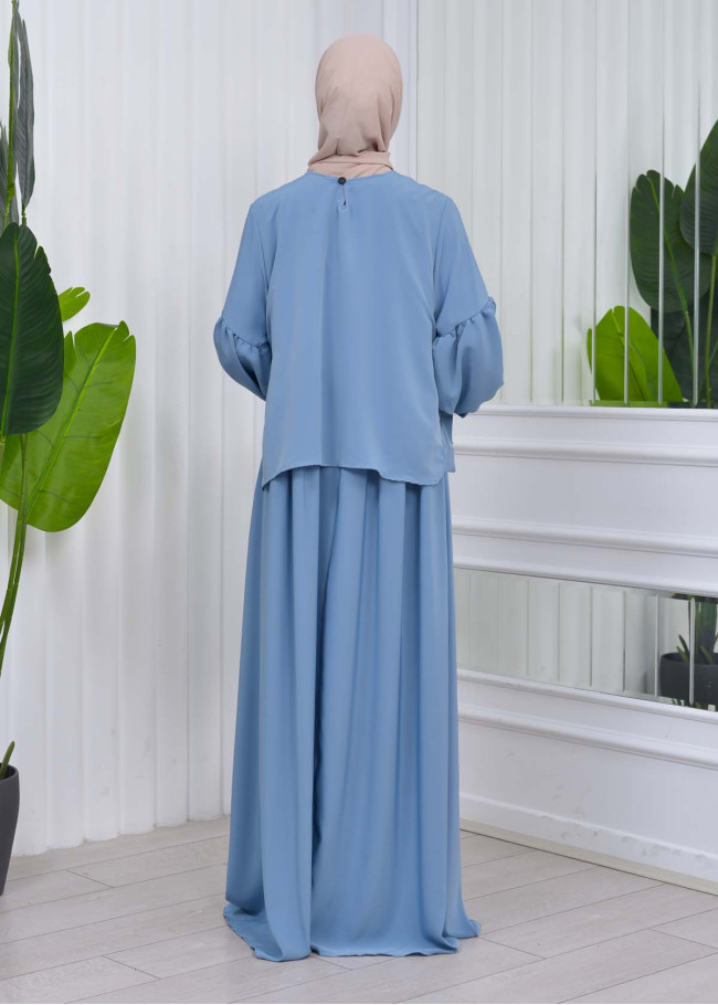 Lace up Sleeve Simple Hijab Dress 831 Bebe Mavi