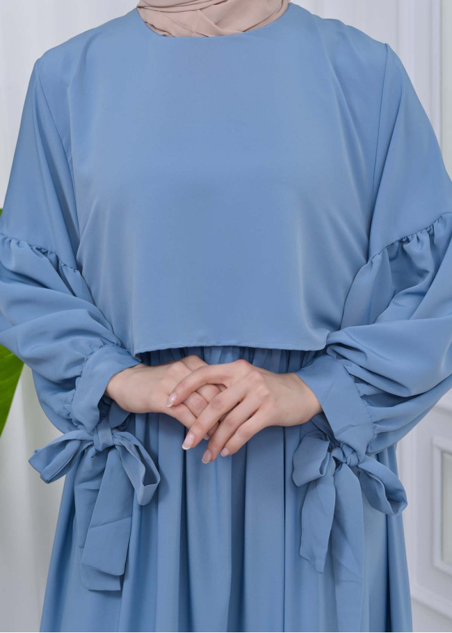 Lace up Sleeve Simple Hijab Dress 831 Bebe Mavi