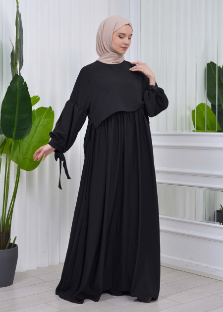 Lace up Sleeve Simple Hijab Dress 831 - purpul - HIJAB CLOTHING - Moda Mix  | Moda Mix