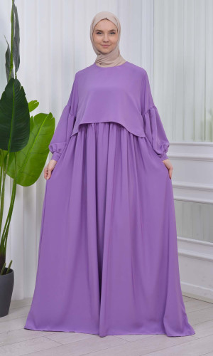 فستان محجبات بأكمام ربط 831 - ليلك