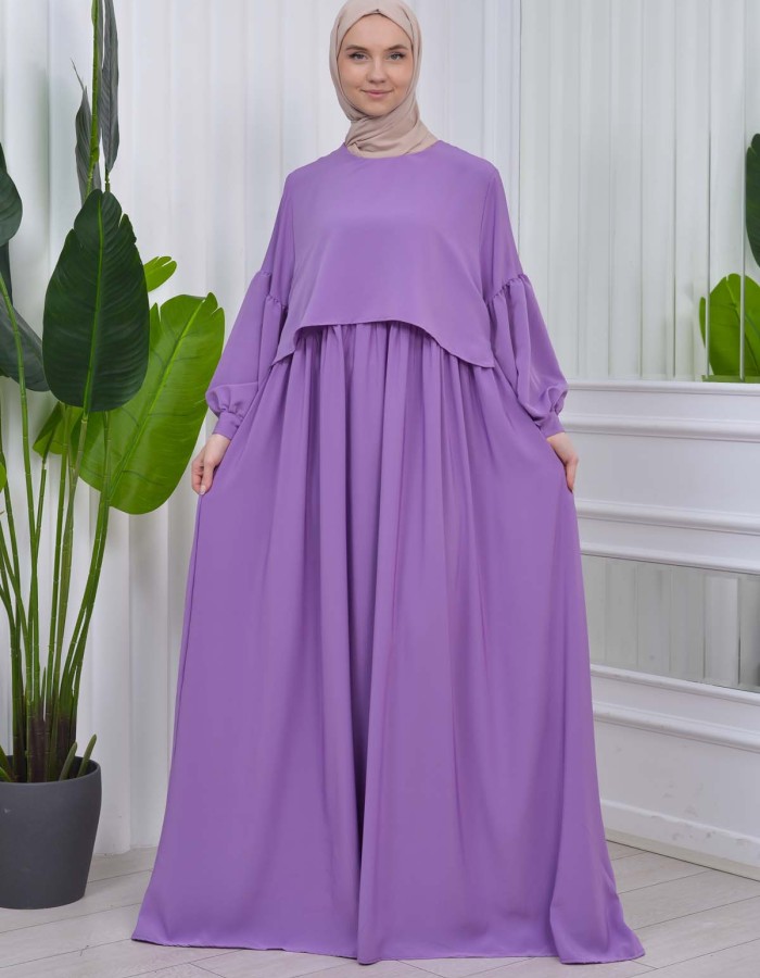فستان محجبات بأكمام ربط 831 Lila