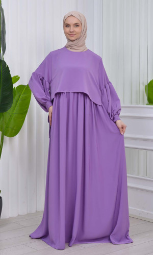 فستان محجبات بأكمام ربط 831 - ليلك
