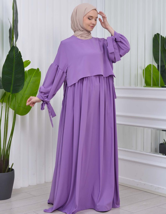 فستان محجبات بأكمام ربط 831 Lila
