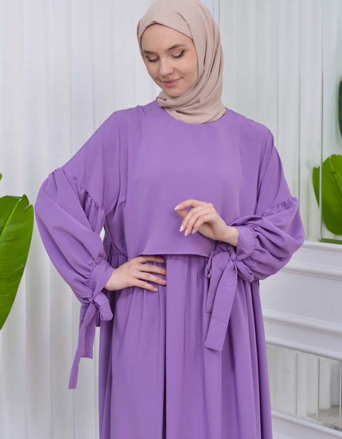 فستان محجبات بأكمام ربط 831 Lila