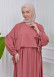 Lace up Sleeve Simple Hijab Dress 831 Açık Pembe