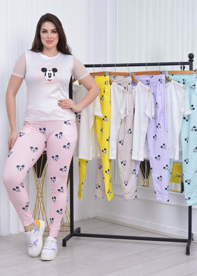 Kolu Dantell Kadın Tişört Pantolon Pijama Takımı 1080 Pembe