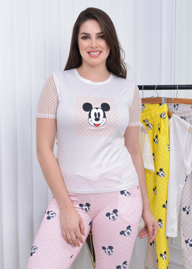 Kolu Dantell Kadın Tişört Pantolon Pijama Takımı 1080 Pembe
