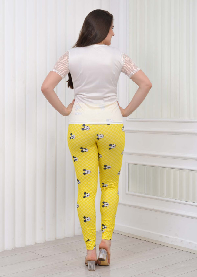 طقم تي شورت نسائي قطعتين - كم قصير دانتيل 1080 Sarı