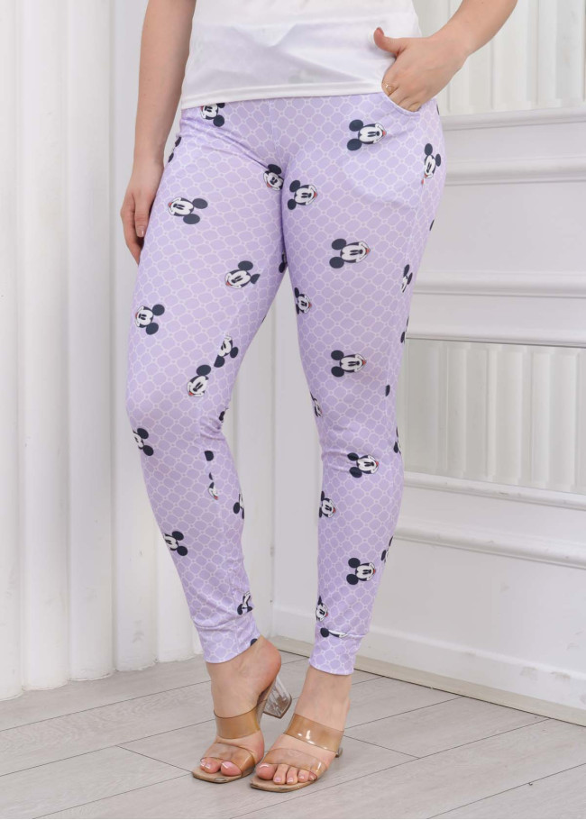 Women's T-Shirt Trousers Pajamas Set with Lace on the Sleeve 1080 Lila