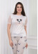 Women's T-Shirt Trousers Pajamas Set with Lace on the Sleeve 1080 Bej