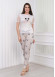 Women's T-Shirt Trousers Pajamas Set with Lace on the Sleeve 1080 Bej