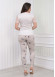 Women's T-Shirt Trousers Pajamas Set with Lace on the Sleeve 1080 Bej