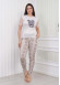 LACE SLEEVE Womens T-Shirt Pants Pajama Set 1081 - beige
