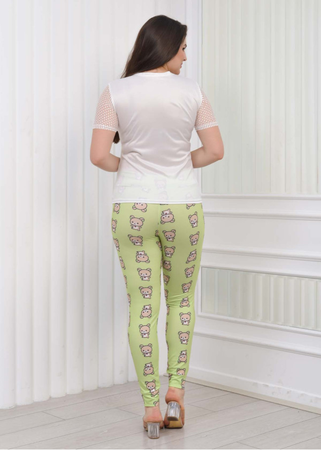 LACE SLEEVE Women's T-Shirt Pants Pajama Set 1081 Açık Yeşil