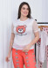 Women's T-Shirt Trousers Pajamas Set with Lace Sleeve 1082 Kırmızı