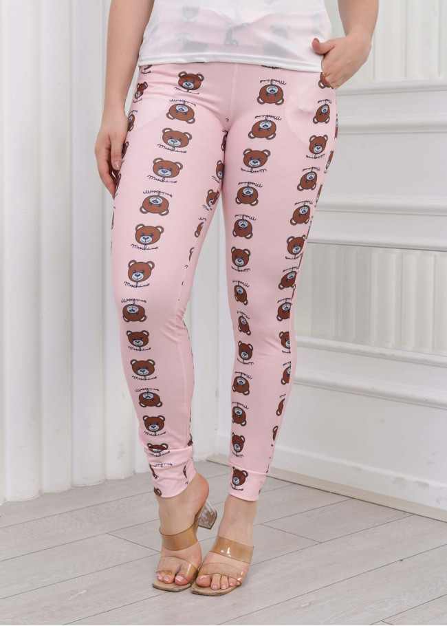Women's T-Shirt Trousers Pajamas Set with Lace Sleeve 1082 Pembe