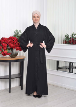 عباية نسائية للمحجبات اسود مع حزام  643 - اسود