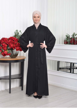 عباية نسائية للمحجبات اسود مع حزام  643 - اسود