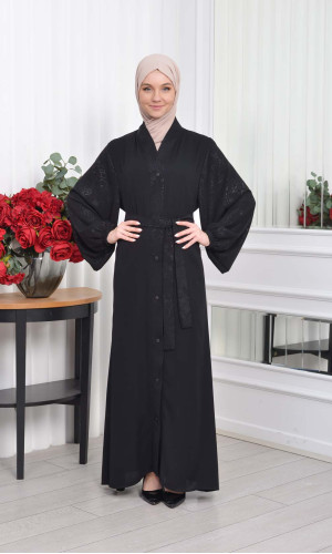 عباية نسائية للمحجبات اسود مع حزام  643 - اسود