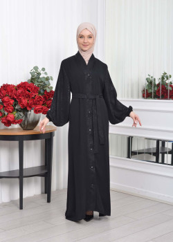 عباية نسائية للمحجبات اسود مع حزام  643 - اسود