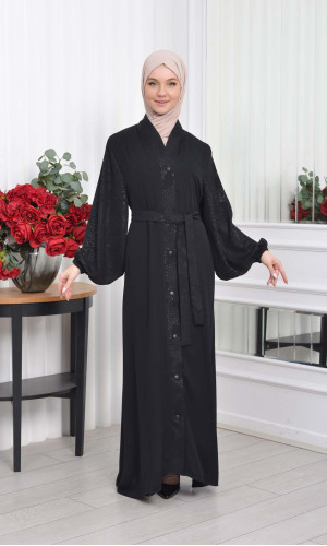عباية نسائية للمحجبات اسود مع حزام  643 - اسود