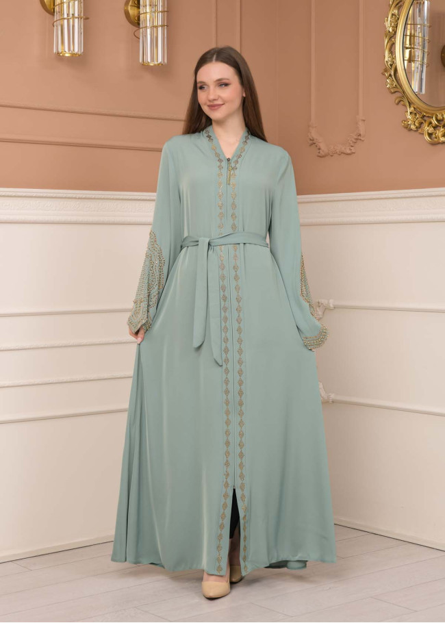 STONE SLEEVE BELT ABAYA 0683 - mint