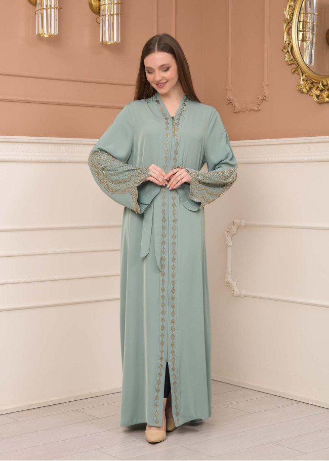 STONE SLEEVE BELT ABAYA 0683 - mint