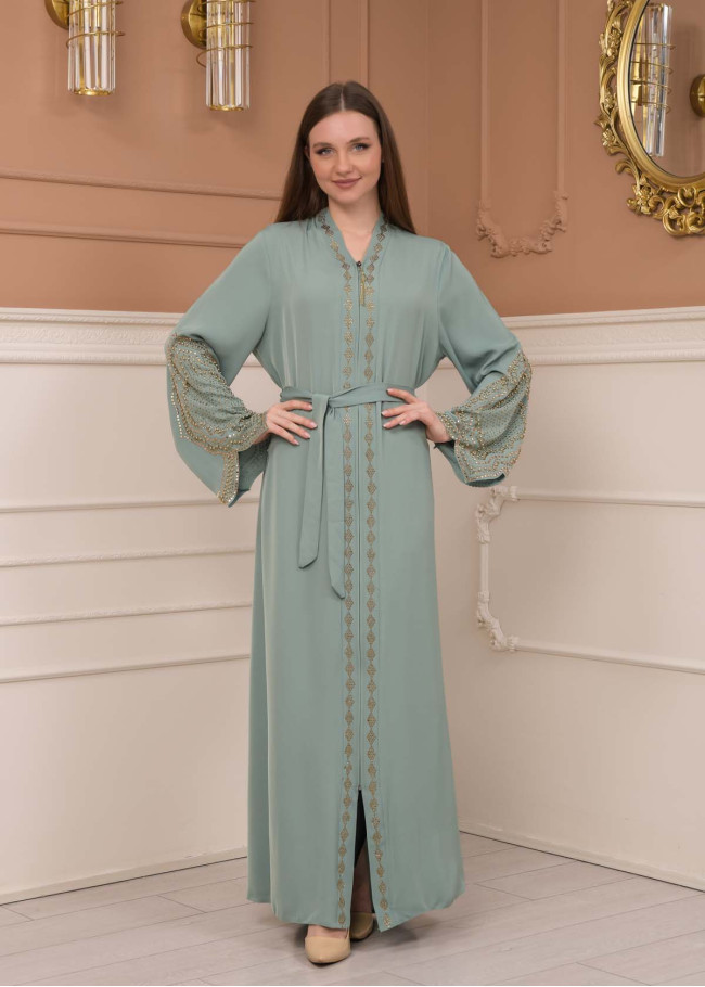 STONE SLEEVE BELT ABAYA 0683 - mint
