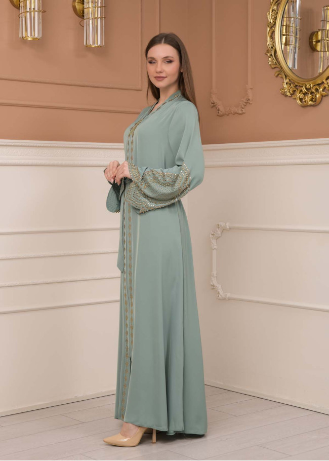 STONE SLEEVE BELT ABAYA 0683 - mint