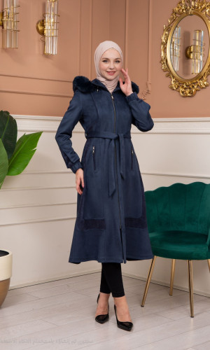 ترانشكوت شامواه مع كبشون فرو قابل للإزالة - كود 1363 - كحلي