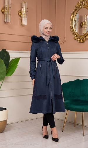 ترانشكوت شامواه مع كبشون فرو قابل للإزالة - كود 1363 - كحلي