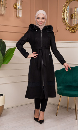 ترانشكوت شامواه مع كبشون فرو قابل للإزالة - كود 1363 - اسود