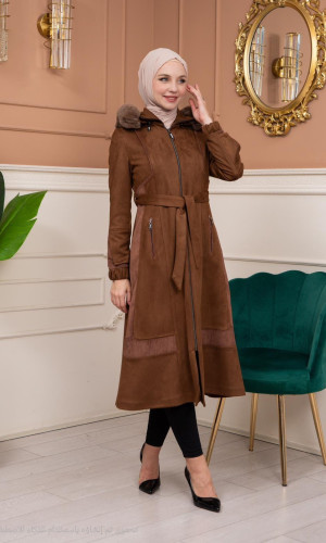 ترانشكوت شامواه مع كبشون فرو قابل للإزالة - كود 1363 - بني