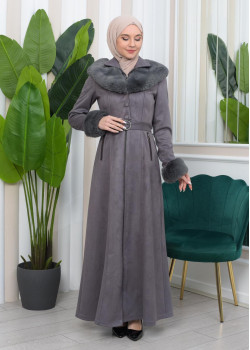 معطف شاموا فرو نسائي 1362 - فضي