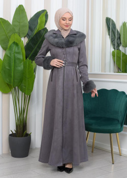 معطف شاموا فرو نسائي 1362 - فضي