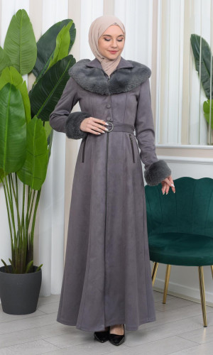 معطف شاموا فرو نسائي 1362 - فضي