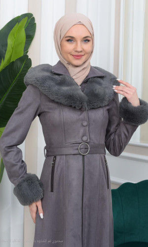 معطف شاموا فرو نسائي 1362 - فضي