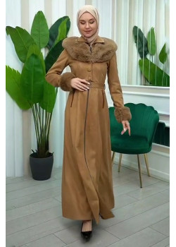 معطف شاموا فرو نسائي 1362 - ترابي