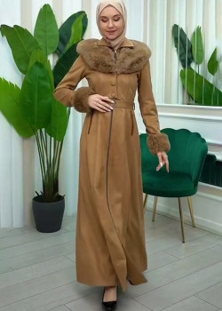 معطف شاموا فرو نسائي 1362 - ترابي